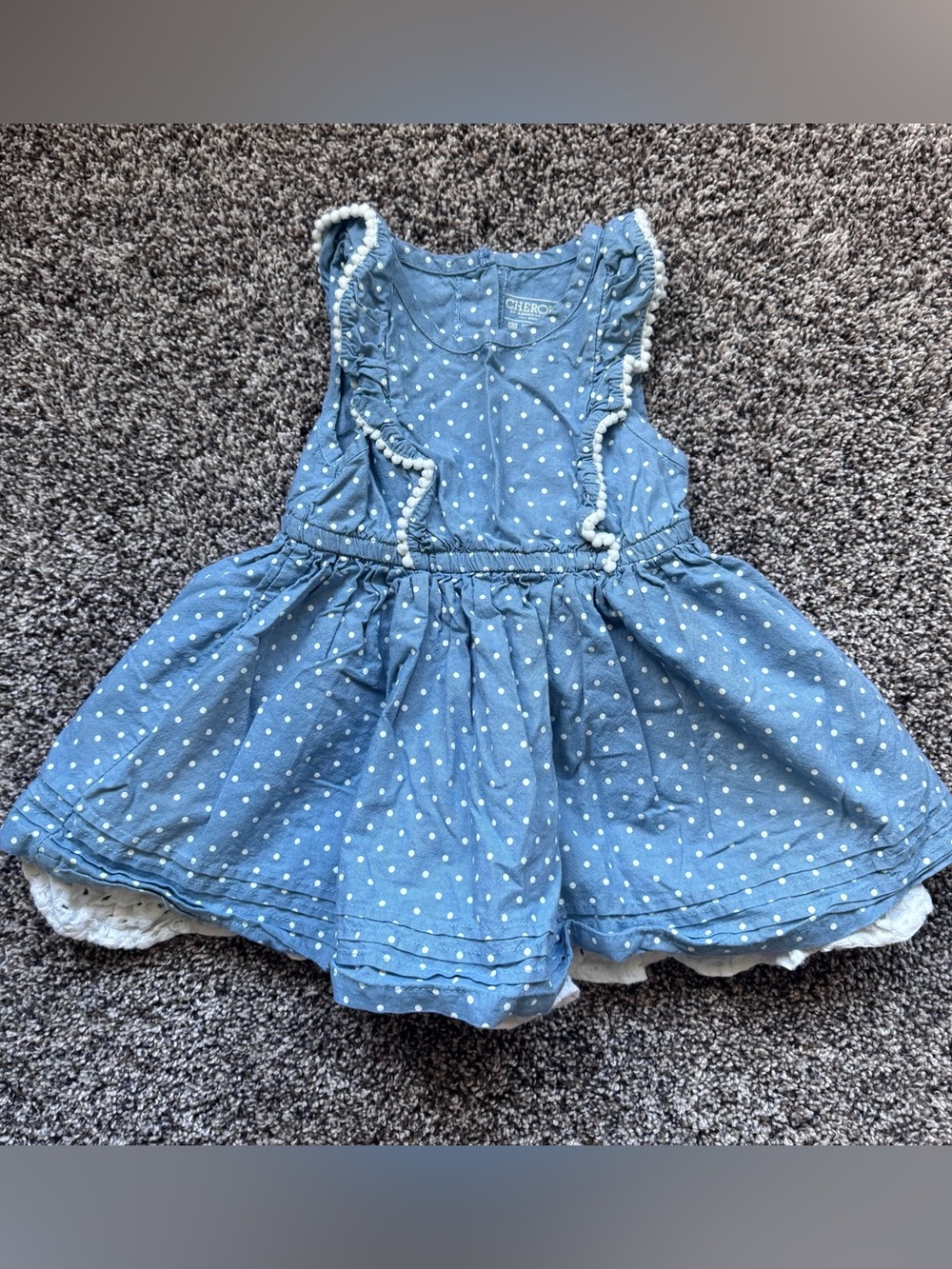 Cherokee Blue Polka Dot Ruffle Casual Dress